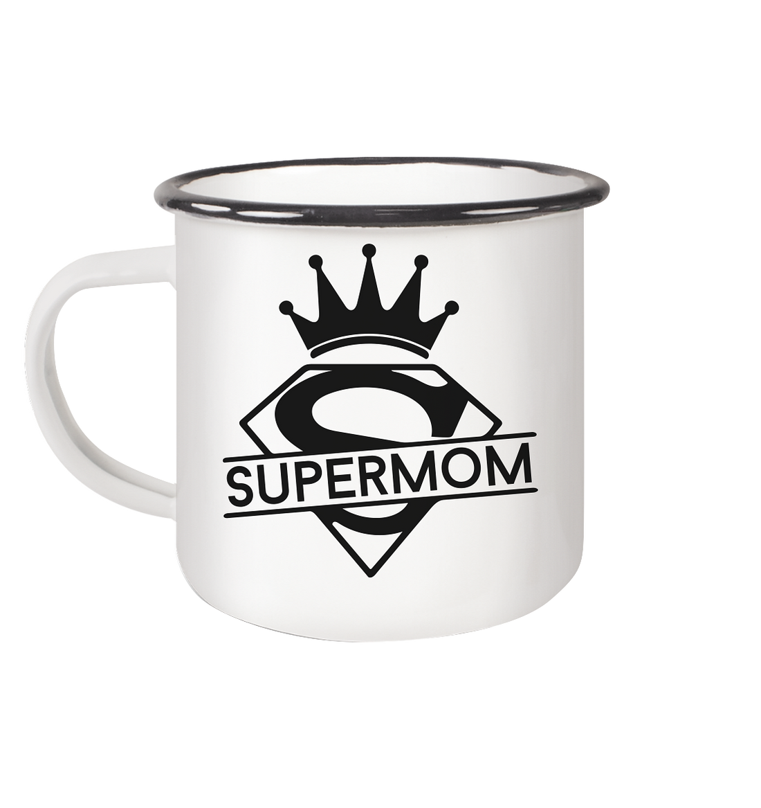 Supermom - Emaille Tasse (Black)