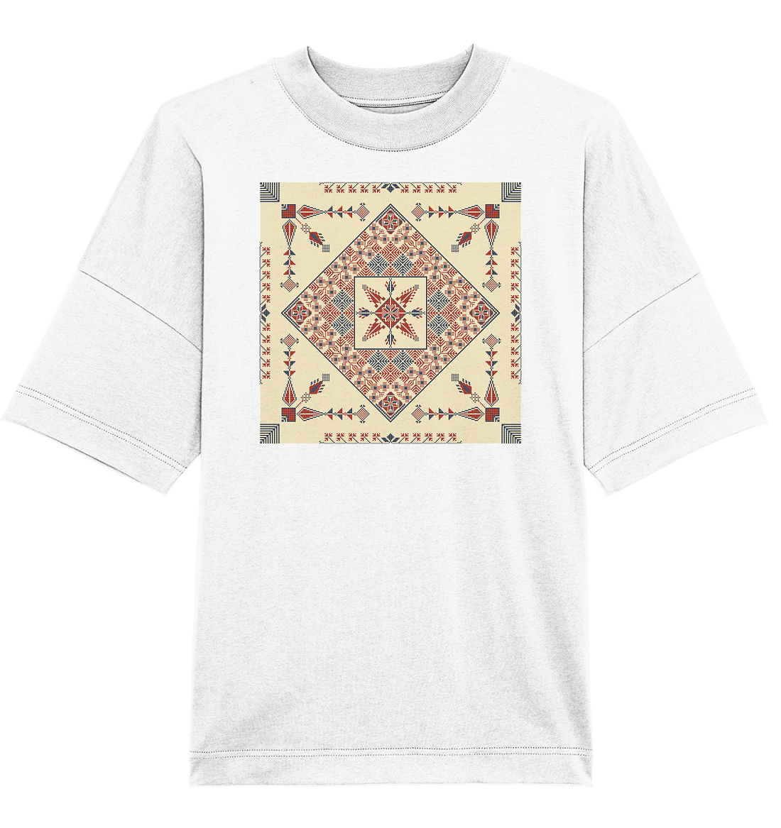 Natural and Red Pattern - Oversized Unisex T-Shirt