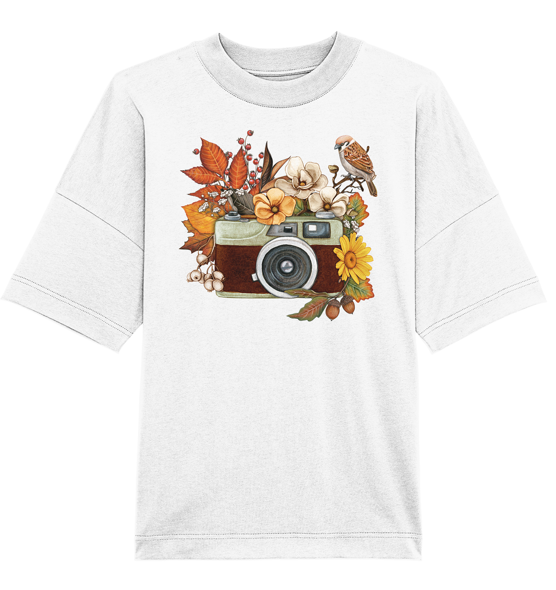 Watercolor Camera Flower Red - Oversized Unisex T-Shirt