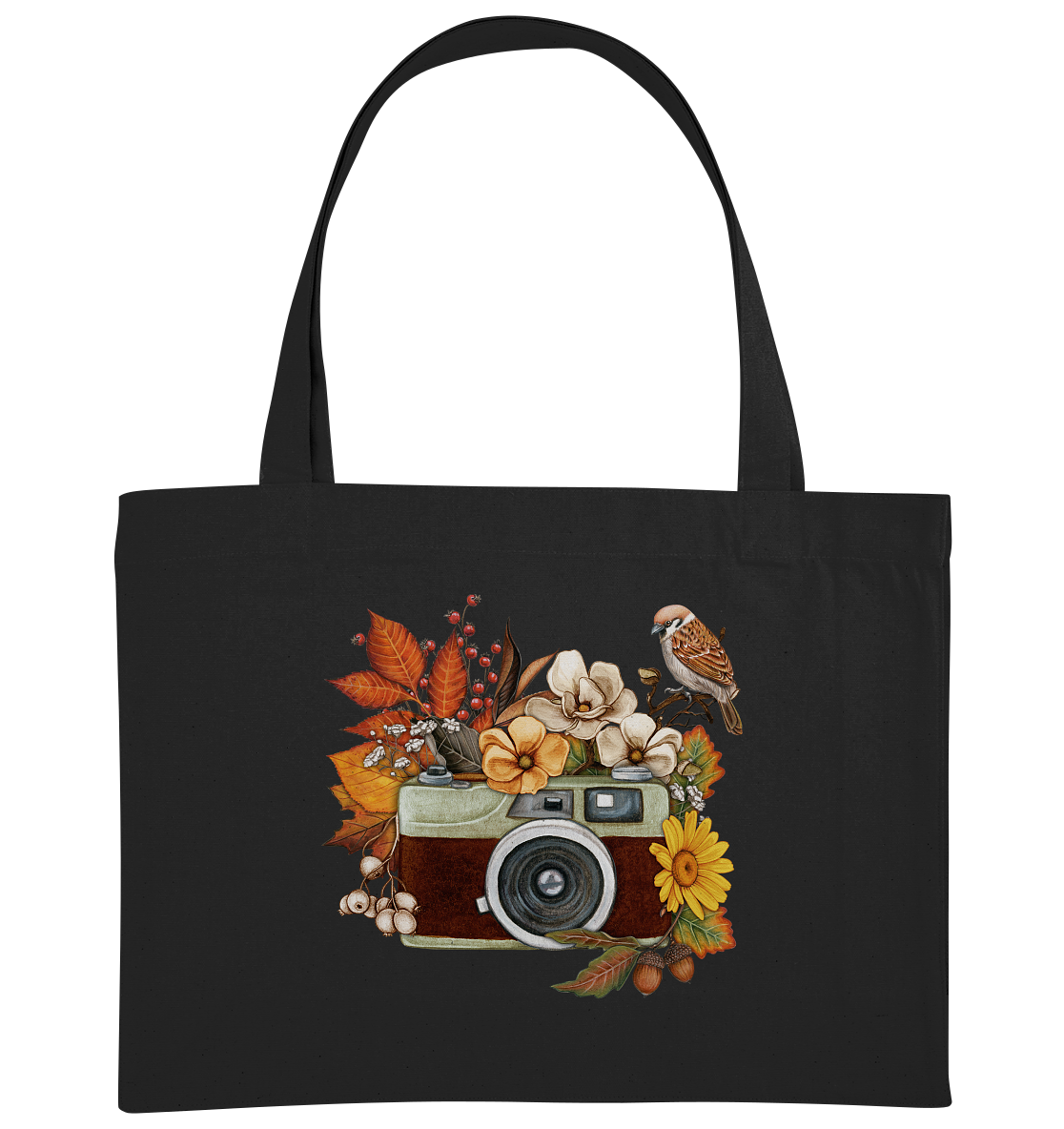 Watercolor Camera Flower Red - Organic Shopping-Bag