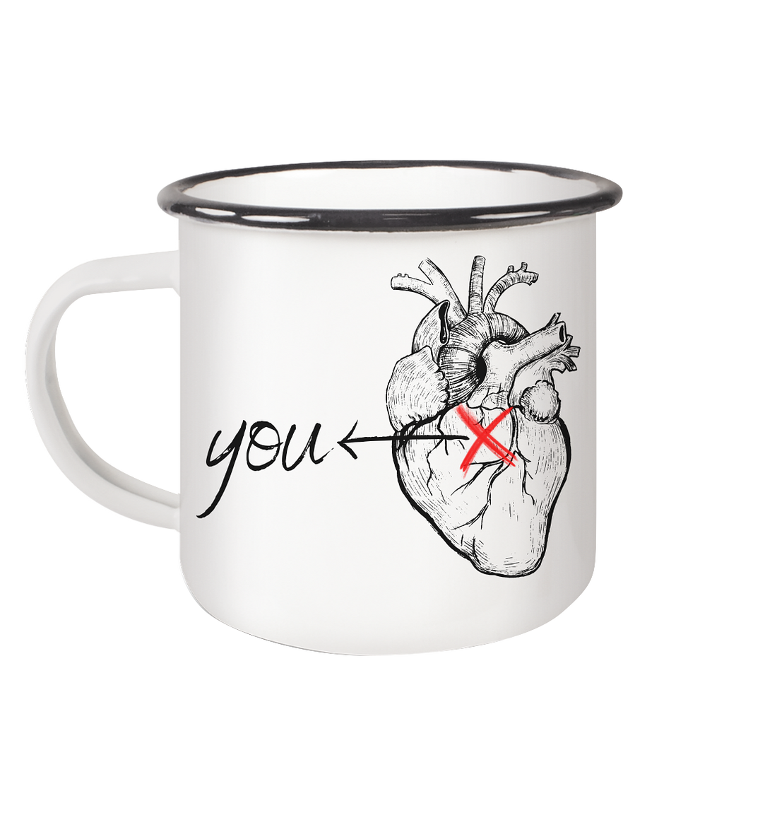 You - Heart - Emaille Tasse (Black)