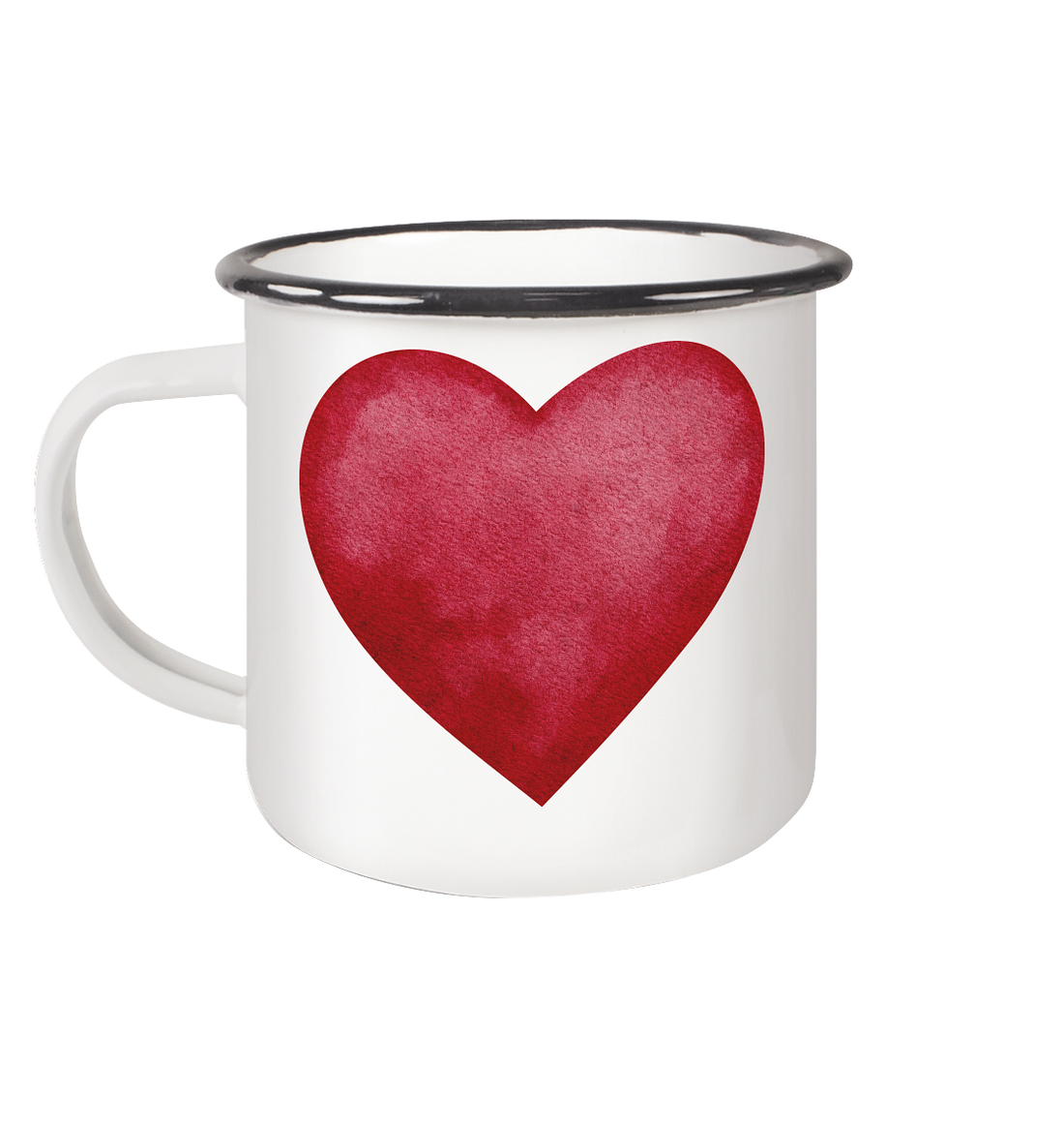 Watercolor red heart - Emaille Tasse (Black)