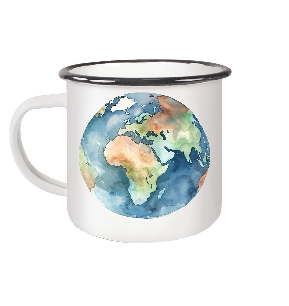 Watercolor Earth - Emaille Tasse (Black)