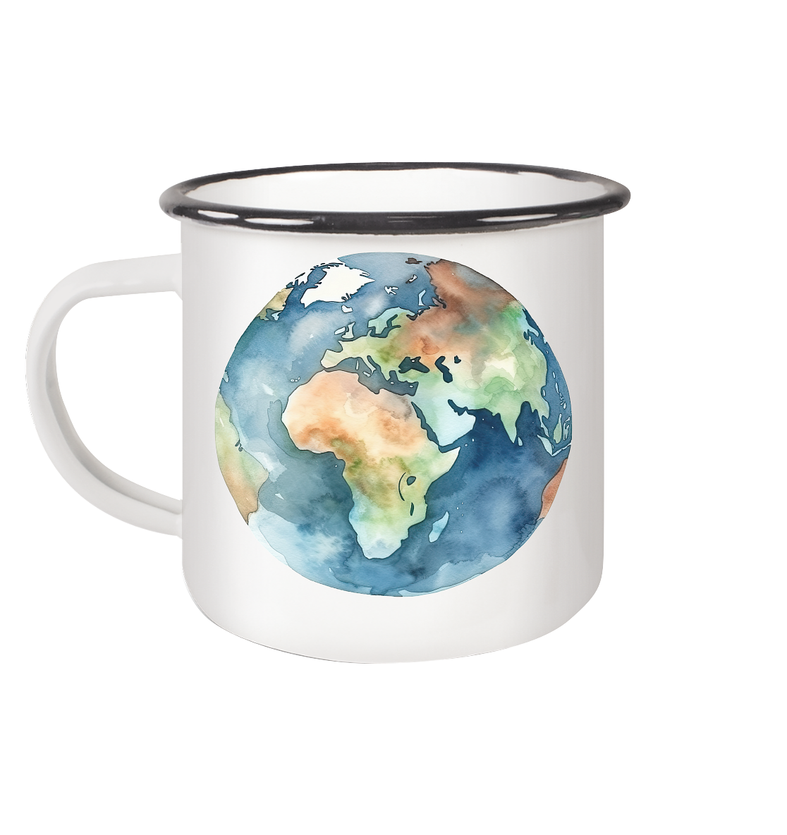 Watercolor Earth - Emaille Tasse (Black)