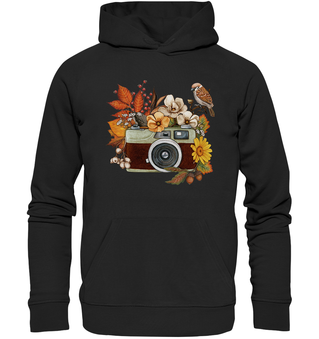 Watercolor Camera Flower Red - Organic Hoodie