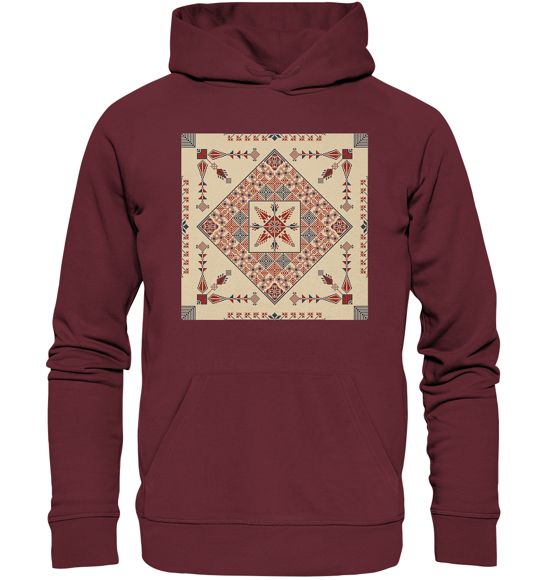 Natural and Red Pattern - Organic Hoodie