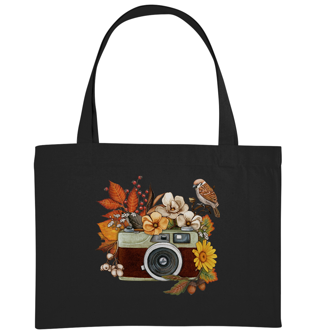 Watercolor Camera Flower Red - Organic Shopping-Bag