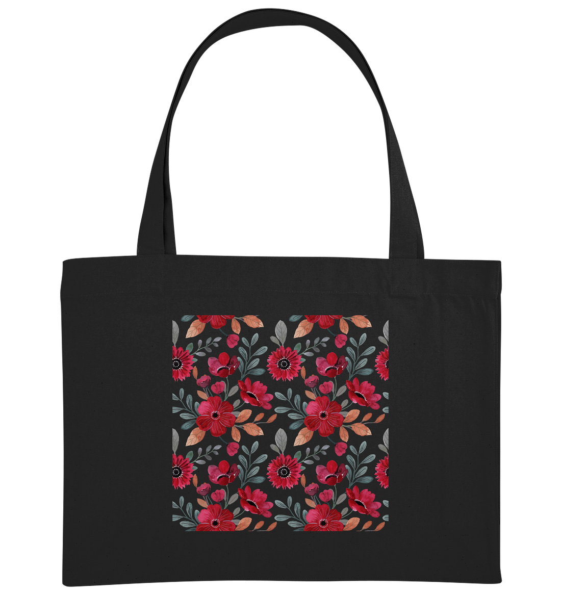 Blumenmuster Rot - Organic Shopping-Bag