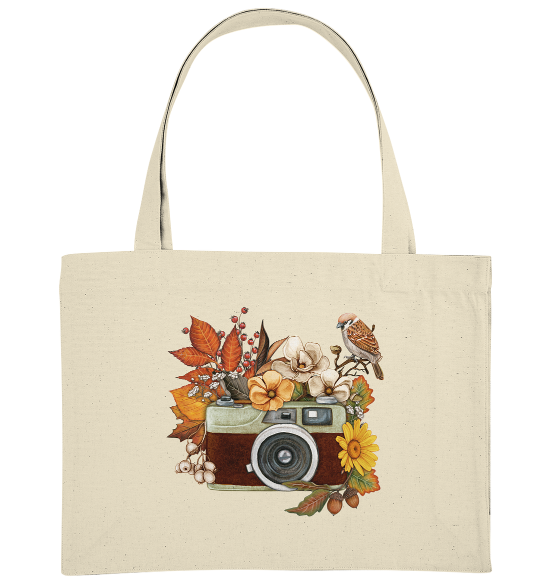 Watercolor Camera Flower Red - Organic Shopping-Bag