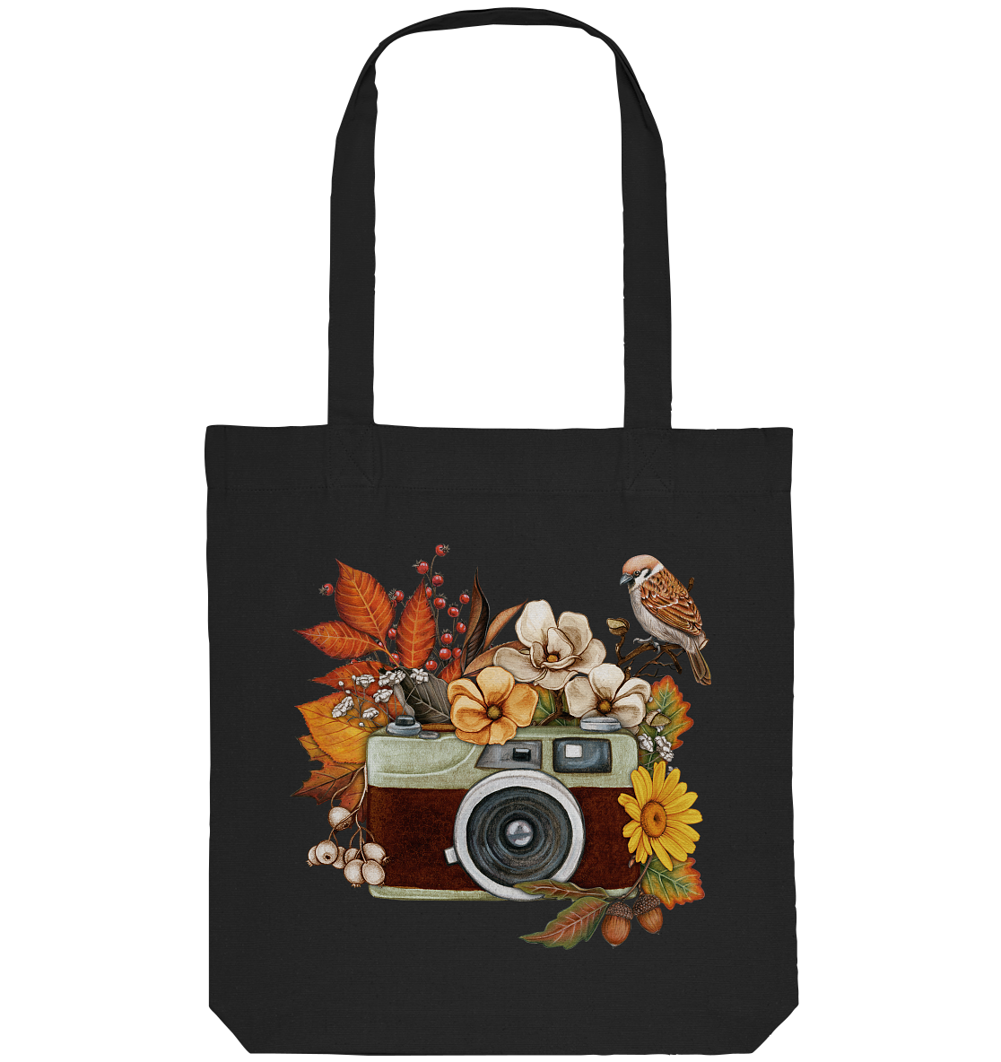 Watercolor Camera Flower Red - Organic Tote-Bag